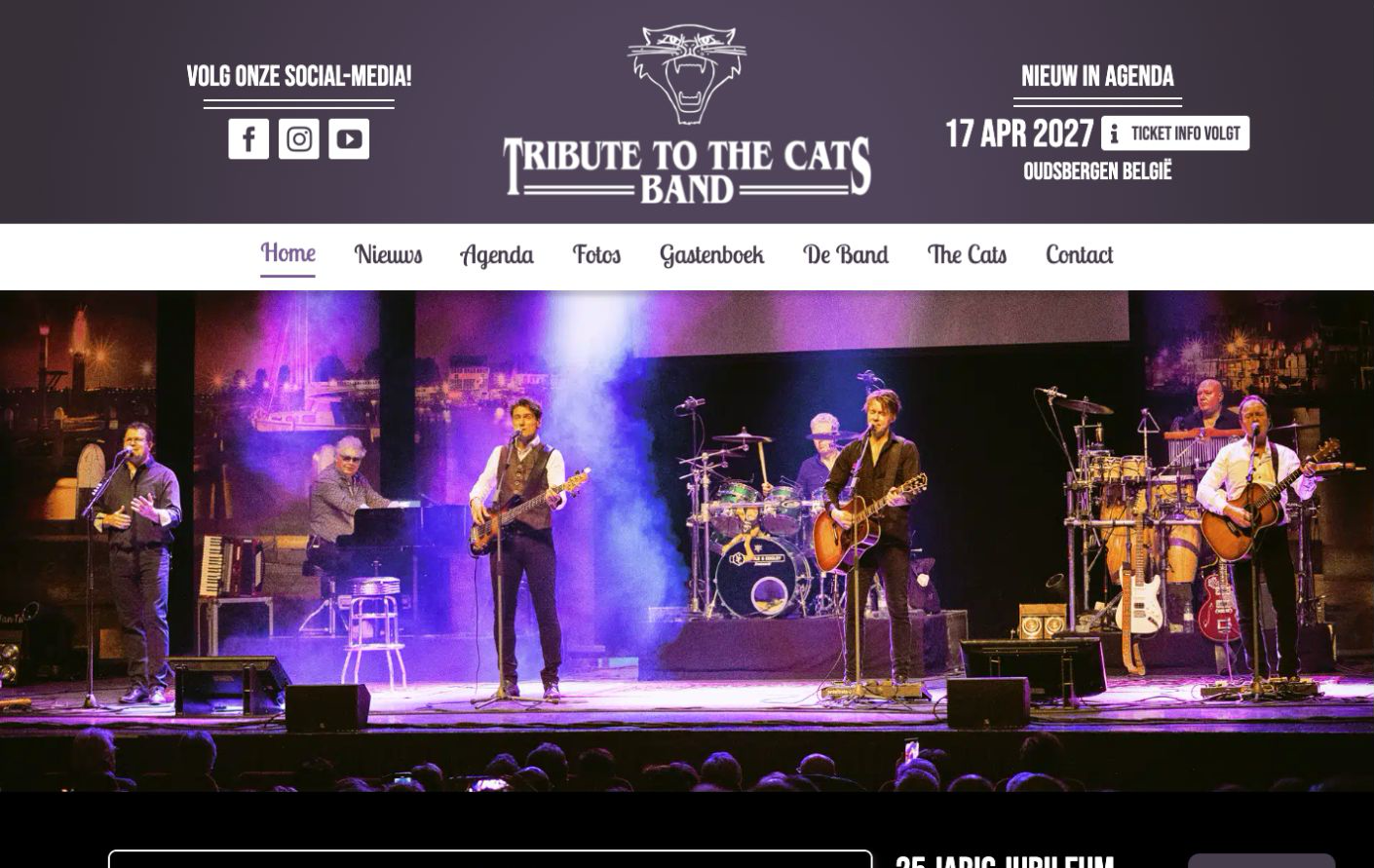 Screenshot van de website van Tribute to The Cats Band