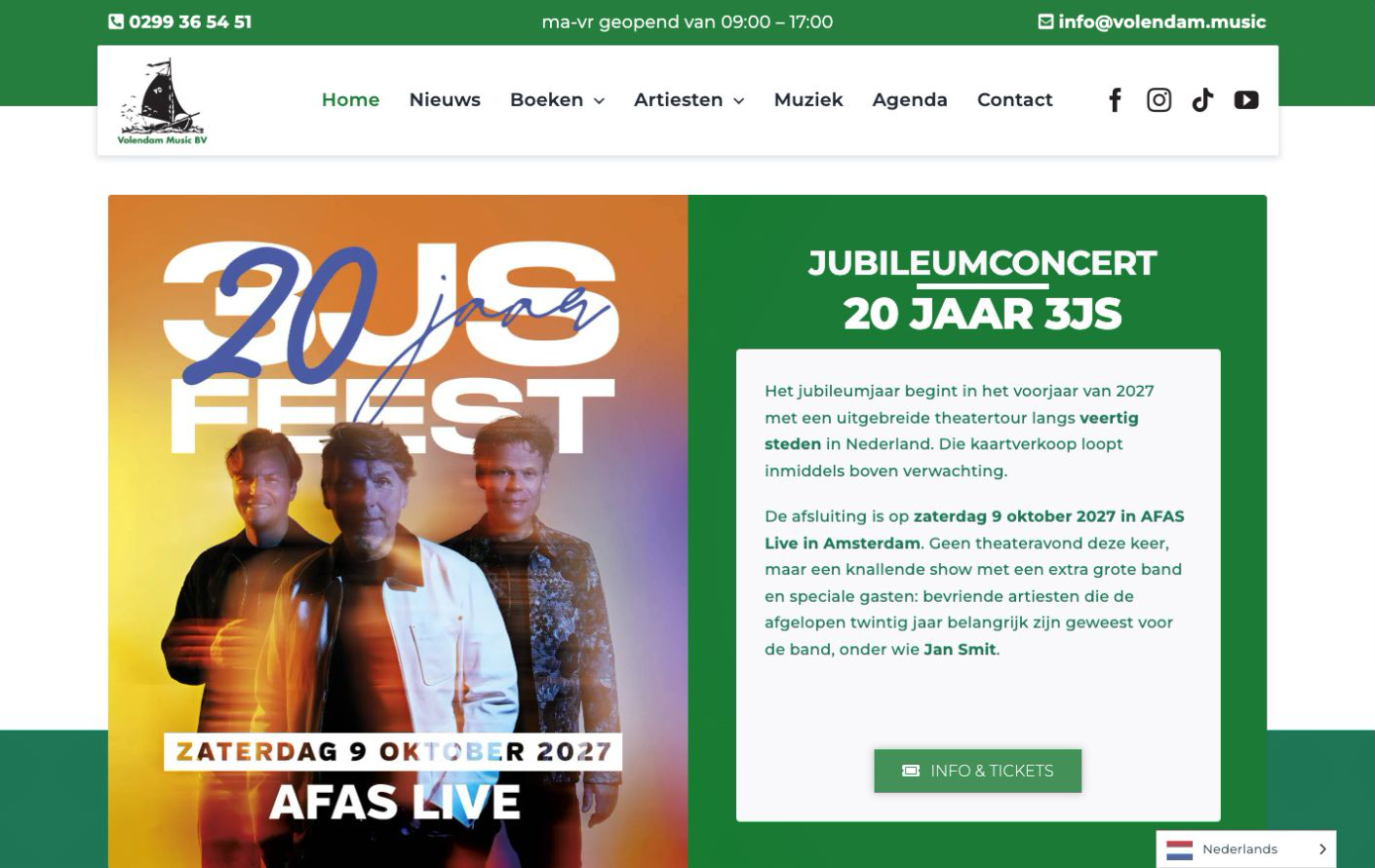 Screenshot van de website van Volendam Music